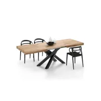 mobili fiver, table extensible emma avec pieds croisés en fer, bois rustique, made in italy