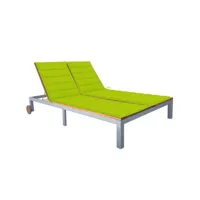 transat chaise longue bain de soleil lit de jardin terrasse meuble d'extérieur 2 places avec coussin acacia solide et acier helloshop26 02_0012220