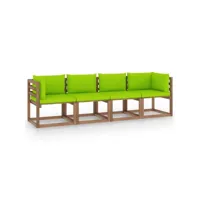 canapé fixe 4 places palette de jardin  sofa banquette de jardin avec coussins pin imprégné meuble pro frco77605