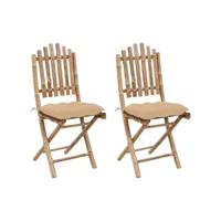 chaises pliables de jardin 2 pcs avec coussins bambou