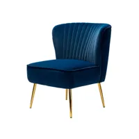 chaise d'appoint en velours, chaise d'appoint moderne tapissée avec pieds en métal doré, chaise sans accoudoir à dossier en forme de pantoufle, chaise de salon confortable pour chambre à coucher, chambre d'amis, vanité, bleu