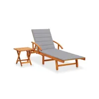 transat chaise longue bain de soleil lit de jardin terrasse meuble d'extérieur avec table et coussin bois d'acacia helloshop26 02_0012613