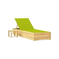 transat chaise longue bain de soleil lit de jardin terrasse meuble d'extérieur 198 cm avec table et coussin pin imprégné helloshop26 02_0012665