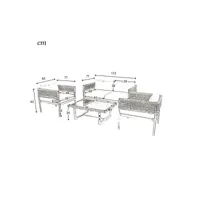 salon de jardin modulable en acier galvanisé et décoré de corde - 4 places - 1 canapé、2 fauteuils et 1 table basse - gris