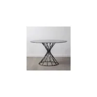 table à manger design ronde verre trempé/métal noir ø120cm crystal 899