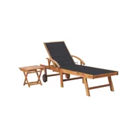 transat chaise longue bain de soleil lit de jardin terrasse meuble d'extérieur avec table et coussin bois de teck solide helloshop26 02_0012647