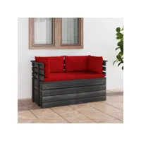 canapé fixe 2 places palette de jardin  sofa banquette de jardin avec coussins bois de pin meuble pro frco89669