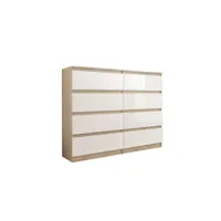 fira - commode de chambre 8 tiroirs - dimensions 140x40x98 cm - meuble de rangement scandinave - sonoma/blanc gloss
