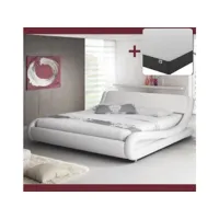 lit double avec matelas texas 120x190cm  couleur blanc  matériaux bois et simili cuir  modèle alessia caah001e-wh-cpn-120x190cm