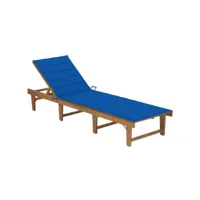 transat chaise longue bain de soleil lit de jardin terrasse meuble d'extérieur pliable avec coussin bois d'acacia solide helloshop26 02_0012846