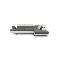 paris prix - canapé d'angle droit convertible tissu "noma" 271cm gris & blanc
