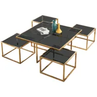 table basse design plateau en verre avec piètement en acier inoxydable doré collection alba l. 100 x p. 100 x h. 45 cm viv-96692
