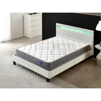 lit avec tête de lit + matelas 120x190cm ressorts ensachés épaisseur 20cm + lit, tête de lit led et sommier à lattes
