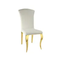 chaise baroque en velours et pieds métal doré brillant kania - lot de 6-couleur ecru