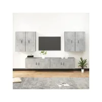 6 pcs ensemble de meubles tv contemporain  bancs tv armoires tv  gris béton bois d'ingénierie meuble pro frco37129
