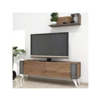 homemania meuble tv nicol moderne - avec portes, étagères - noyer en bois, 120 x 31 x 42 cm 432270