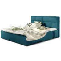 lit avec coffre velours bleu canard tête de lit capitonnée lenzo - 4 tailles-couchage 140x200 cm