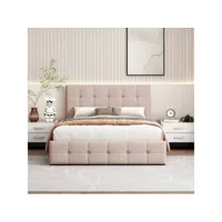lit adulte lit double rembourré lit 140x200 cm, avec compartiment de rangement réglable en hauteur lit d'adolescent beige ycde001849