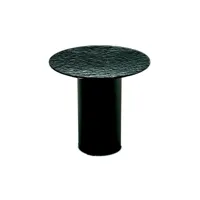 table basse ronde dixon 45 avec piètement en métal noir et plateau en verre martelé fumé