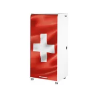 meuble informatique blanc à rideau drapeau suisse orga 140 cm