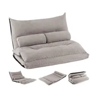 costway canapé-lit paresseux pliable, canapé convertible avec dossier réglable à 42 positions, chauffeuse avec 2 oreillers, pour salon, chambre, balcon (gris)