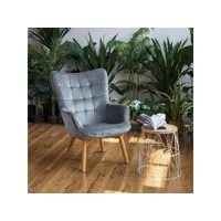 fauteuil scandinave chaise de canapé de loisirs avec un revêtement en velours, accoudoirs rembourés et des pieds en bois massif, gris