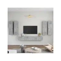 6 pcs ensemble de meuble tv，meuble de rangement，banc tv gris béton aggloméré cmwi574395