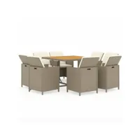 9 pcs ensemble table et chaises de jardin - salon de jardin et coussins poly rotin beige pewv91398 meuble pro