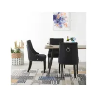 ensemble table et chaises de salle à manger 4 à 6 personnes - table coloris noyer + 4 chaises en velours cloutées noires - style design & moderne