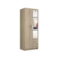 roma - armoire compacte chambre bureau - penderie multifonctions - 2 portes - miroir - 2 tiroirs - meuble de rangement - dressing - sonoma