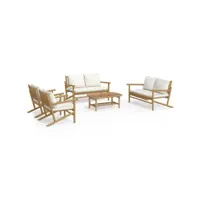 5 pcs salon de jardin - ensemble table et chaises de jardin avec coussins blanc crème bambou togp10337