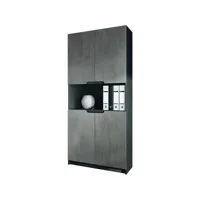 armoire de rangement avec 5 compartiments et 4 portes, noir mat/aspect béton foncé (82 x 184 x 37 cm)
