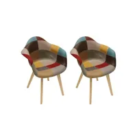 paris prix - lot de 2 fauteuils patchwork louisiane 86cm multicolore