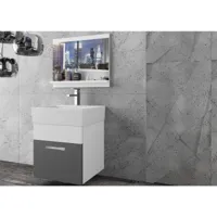 manike - ensemble de salle de bain -3 pcs - meuble à suspendre - vasque en porcelaine - gris