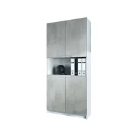 armoire de rangement avec 5 compartiments et 4 portes, blanc mat/aspet béton oxyde (82 x 184 x 37 cm)