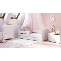 lit simple pour enfants, lit bébé avec commode et protection antichute, avec tête de lit ronde, cm 144x78h58, couleur blanc 8052773620307