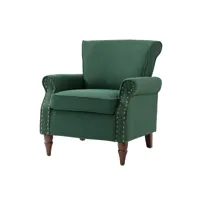 fauteuil modern wingback avec pieds en bois coussin déhoussable et bordure de clous chaise de salon tapissée confortable chaise sofa simple pour salon chambre à coucher, vert