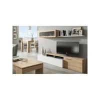 meuble tv esmé 2 portes avec étagère murale l200cm - blanc et bois