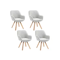 lot de 4 chaise salle à manger scandinave fauteuil coiffeuse siège pivotant avec accoudoirs rembourré en tissu pieds en bois massif, beige