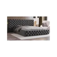 lit double nina velours avec coffre de rangement et grande tête de lit capitonnée - velours noir - 180x200