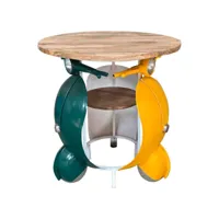 table haute ronde en bois naturel et métal multicolore - longueur 90 x profondeur 90 x hauteur 103 cm
