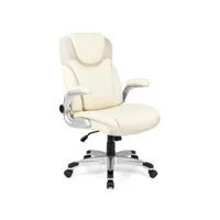 chaise de bureau de direction en cuir pu à bascule hauteur réglable chaise de travail ergonomique avec accoudoirs rabattables pivotante à 360° blanc helloshop26 20_0002166