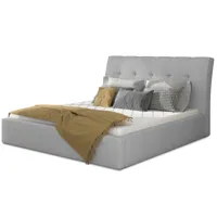 lit capitonné avec rangement tissu gris clair klein - 4 tailles-couchage 180x200 cm