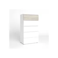 chiffonnier 5 tiroirs bois-blanc - désert - l 62 x l 40 x h 111 cm - neuf