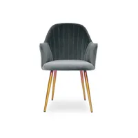 chaise avec accoudoirs velours gris et métal doré lucy
