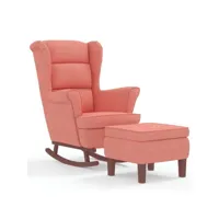 vidaxl chaise à bascule avec pieds en bois et tabouret rose velours