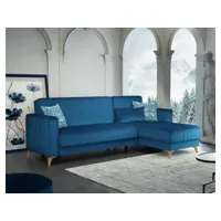 canapé dinsign, canapé d'angle rangement avec 3 coussins inclus, canapé en tissu rembourré avec ouverture clic-clac, avec péninsule réversible, 225x151h84 cm, bleu 8052773849555