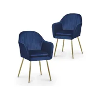 regina - lot de 2 chaises design avec accoudoirs en velours bleu regina-ble-2