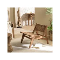 alida - fauteuil lounge en bois de teck recyclé assise en tissage
