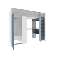 lit combiné beau 90x200 avec bureau et armoire - bleu foncé